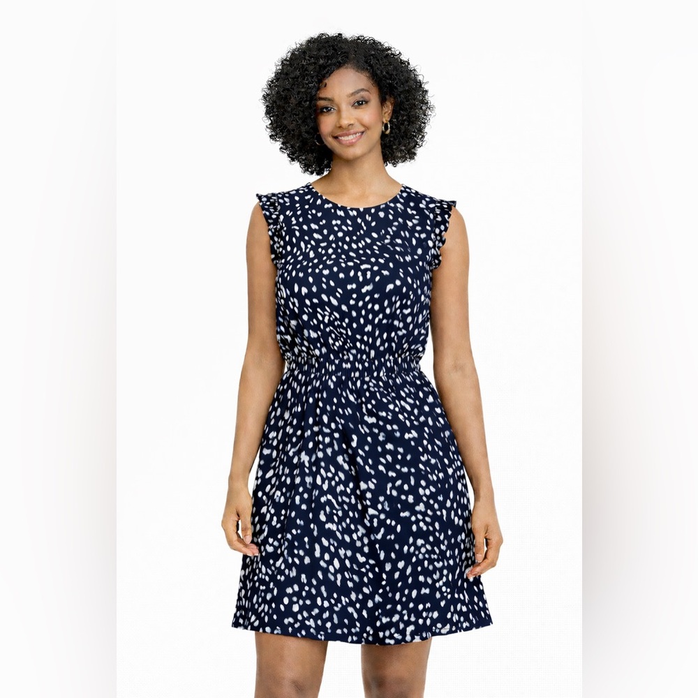 REITMANS Elegant Blue and White Patterned Chiffon Dress